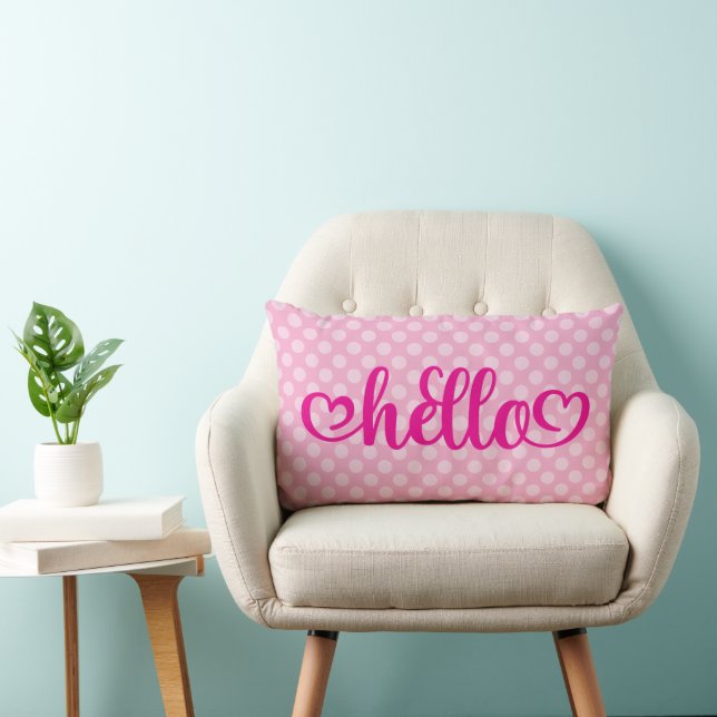 Hello Hearts Light Pink Polka Dot Lumbar Cushion (Chair)
