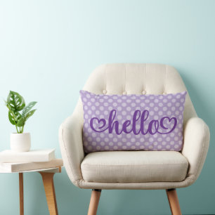 Hello Hearts Pale Purple Polka Dot Lumbar Cushion