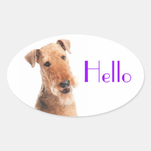 Hello / Hi Airedale Puppy Dog Sticker / Label