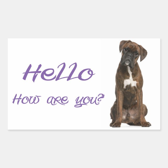 Hello / Hi  Boxer Puppy Dog Greeting Sticker (Front)