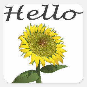 Hello / Hi Yellow Sunflower Floral Sticker / Label