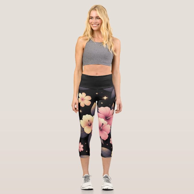 Hello Hibiscus  Capri Leggings (Front)