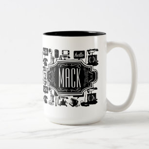 Hello Hipster Retro Telephone Pattern Two-Tone Coffee Mug