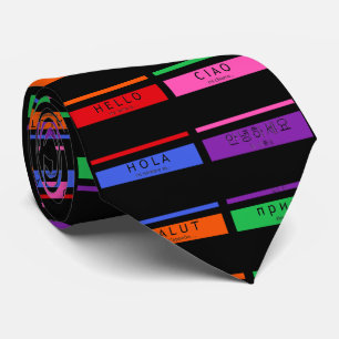 Hello Hola Salut Green Red Blue Purple Mens Tie
