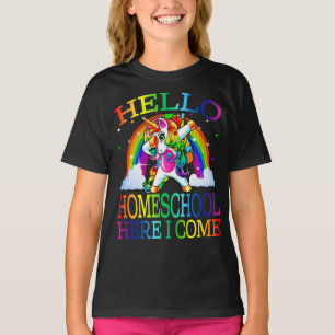 Hello Homeschool Here I Come Unicorn  T-Shirt