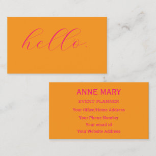 Hello Hot Pink Orange Typography Script Colorful Business Card