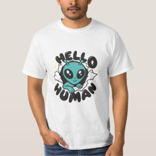 Hello Human Alien Cute Cartoon Design T-Shirt