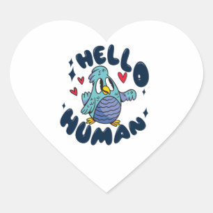 Hello human cute bird heart sticker
