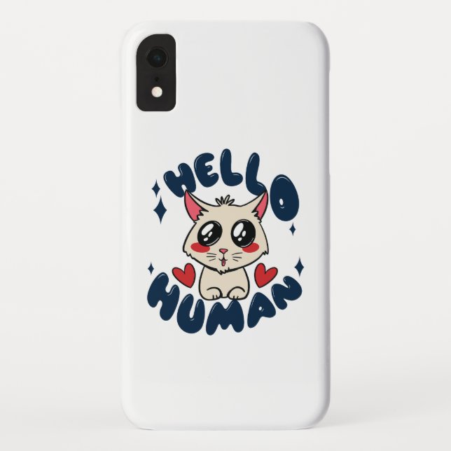 Hello human Cute Cat Case-Mate iPhone Case (Back)