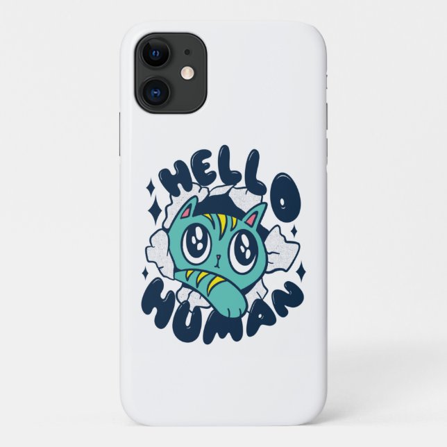 Hello human Cute Cat Case-Mate iPhone Case (Back)