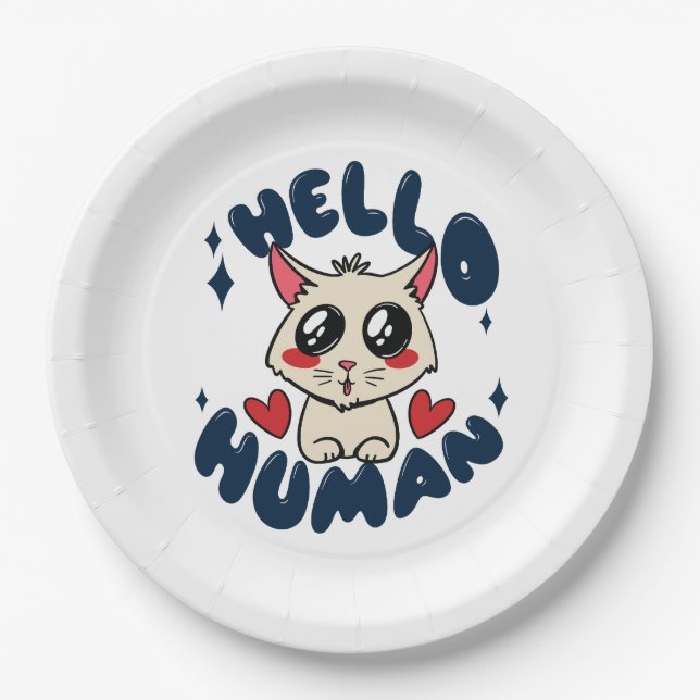 Hello human Cute Cat Paper Plate (Front)