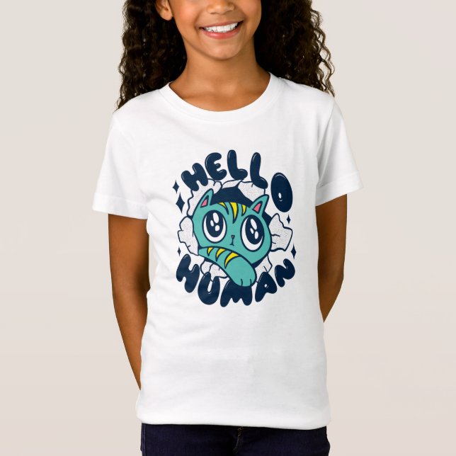 Hello human Cute Cat T-Shirt (Front)
