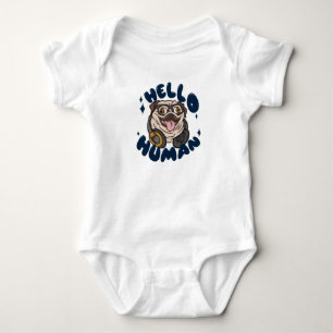 Hello human Cute dog Baby Bodysuit