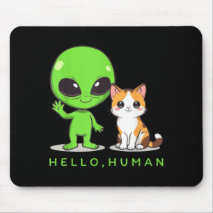 Hello Human Green Alien Cat Cute ET Galaxy Space Mouse Mat