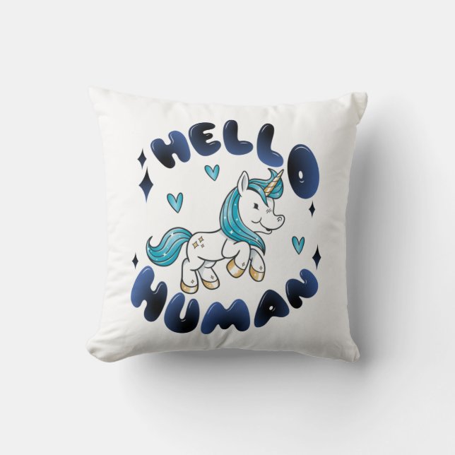 Hello human Lovely Unicorn Cushion (Front)