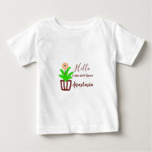 Hello I am new here baby shower kids floral leaf p T-Shirt