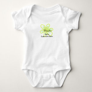 Hello I am new here name yellow green flower kids Baby Bodysuit