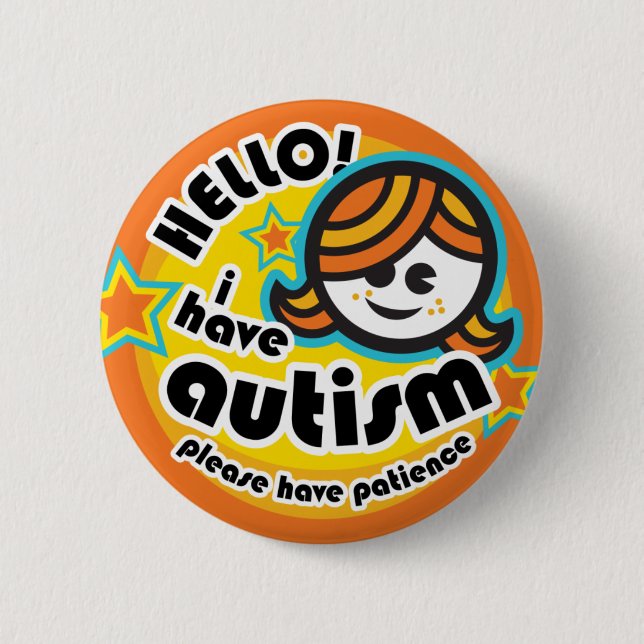 "Hello! I have autism" button (girl1) (Front)