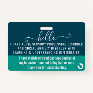 hello i have TOURETTE SYNDROME disability id ID Badge