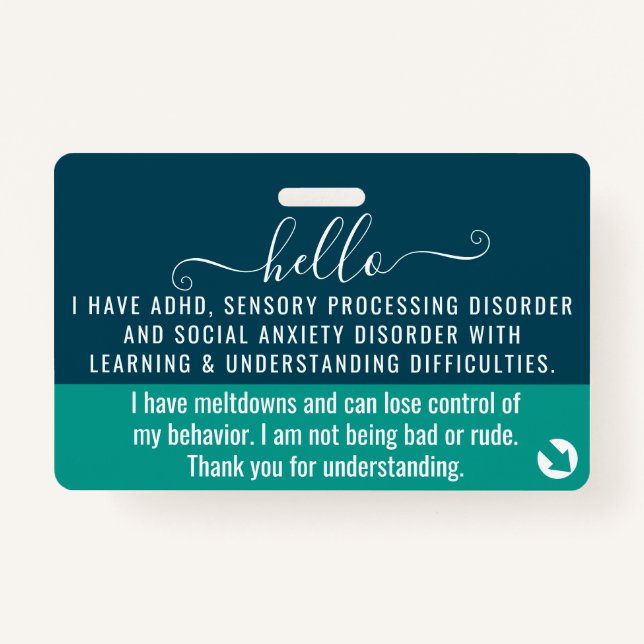 hello i have TOURETTE SYNDROME disability id ID Badge (Front)