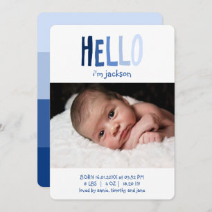 HELLO I'm Baby Name Photo Blue Palette Newborn Boy Announcement