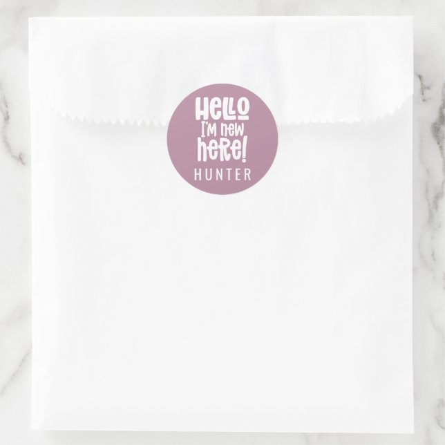 Hello I'm new here modern birth announcement Classic Round Sticker (Bag)