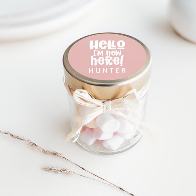 Hello I'm new here modern birth pink girly Classic Round Sticker (Creator Uploaded)