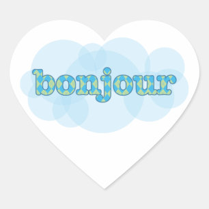 Hello in french bonjour with  argyle pattern heart sticker