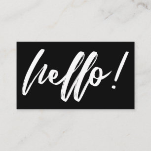 Hello in Handwriting Script Minimal White on Black Business Card