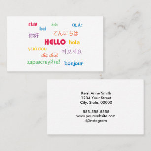 Hello in Many Languages Colourful Personalise Business Card