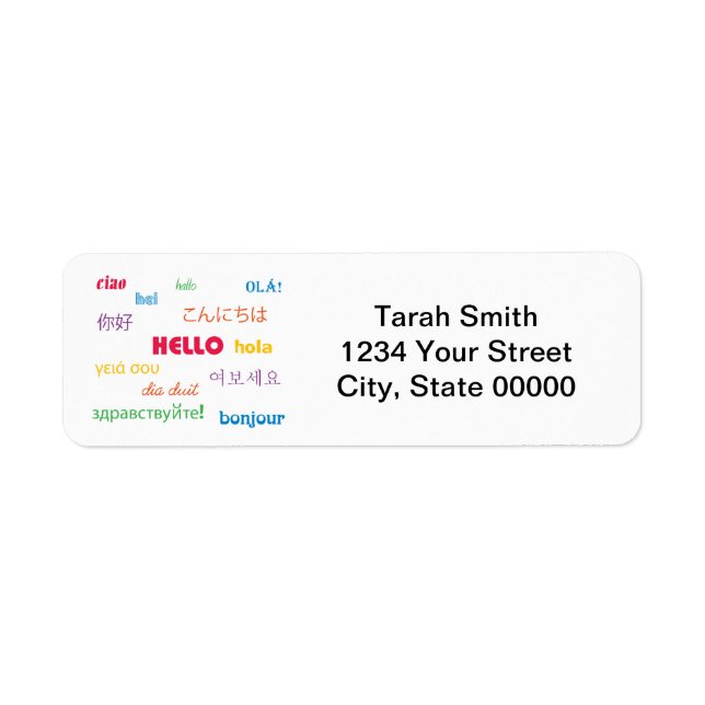 Hello in Many Languages Personalise Return Address (Front)