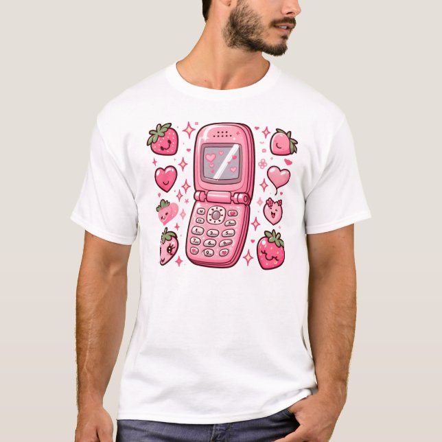 Hello? It’s 2003 – Y2K Strawberry Flip Phone Art T-Shirt (Front)