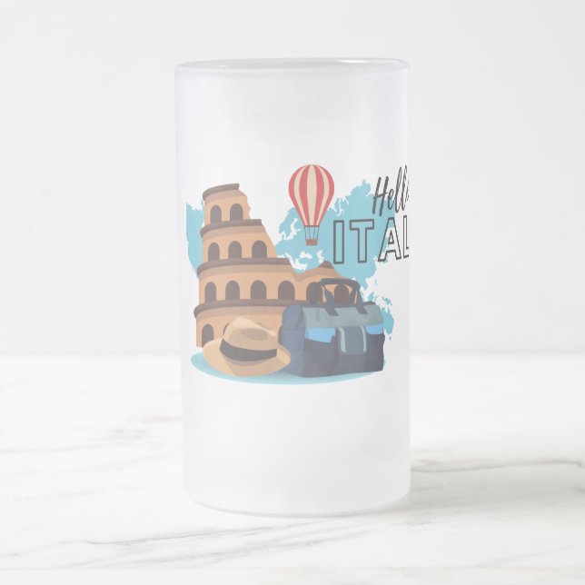Hello Italy Frosted Glass Beer Mug (Center)