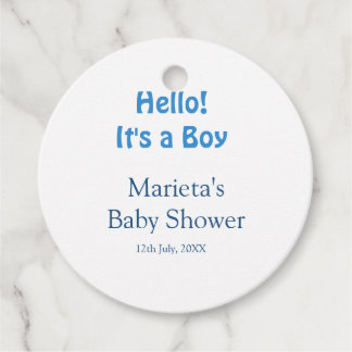 Hello ITS A BOY BABY SHOWER BLUE NAME DATE SIMPLE Favour Tags