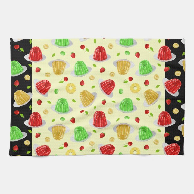 Hello Jello Dishtowel - on Yellow Tea Towel (Horizontal)