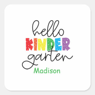 Hello Kindergarten, Back to School, 1st Day Square Sticker