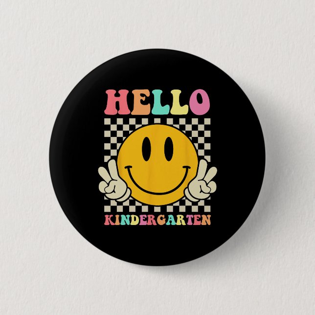 Hello Kindergarten Back To School Groovy Teacher S 6 Cm Round Badge (Front)
