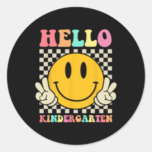 Hello Kindergarten Back To School Groovy Teacher S Classic Round Sticker