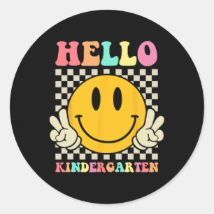 Hello Kindergarten Byck To School Groovy Teacher S Classic Round Sticker