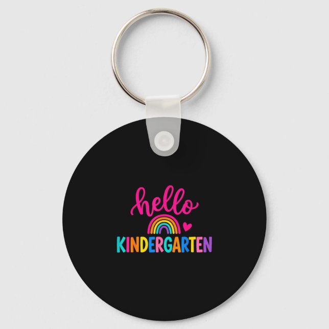 Hello kindergarten colourful rainbow heart back to key ring (Front)