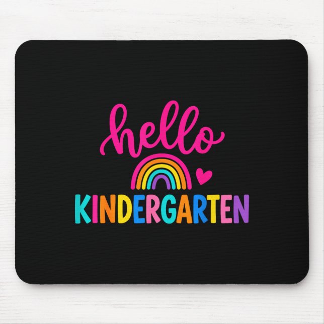 Hello kindergarten colourful rainbow heart back to mouse mat (Front)