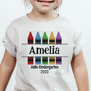 Hello Kindergarten Crayon Back to School Name T-Shirt