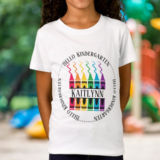 Hello Kindergarten Crayon Name Design Custom Child T-Shirt (Creator Uploaded)