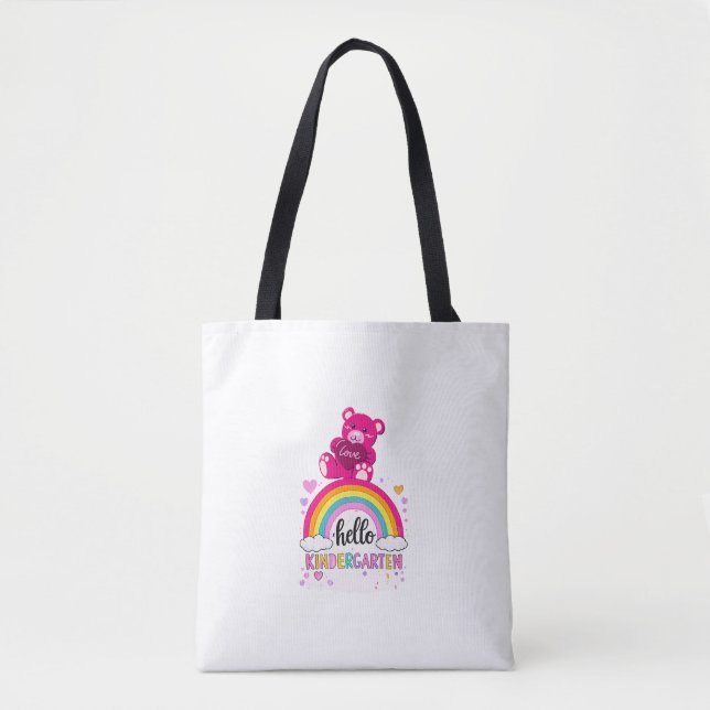 Hello Kindergarten Cute Rainbow Bear Tote Bag (Front)
