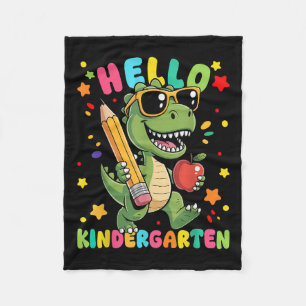 Hello Kindergarten Dinosaur First Day Back To Scho Fleece Blanket