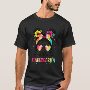 Hello Kindergarten Messy Bun Girl Back To School T T-Shirt