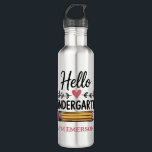 Hello Kindergarten Personalised Back To School 710 Ml Water Bottle<br><div class="desc">Hello Kindergarten Personalised Name Back To School Pencil First Day Of School Announcement</div>