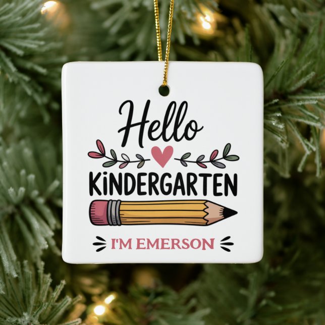 Hello Kindergarten Personalised Back To School Ceramic Ornament (Tree)