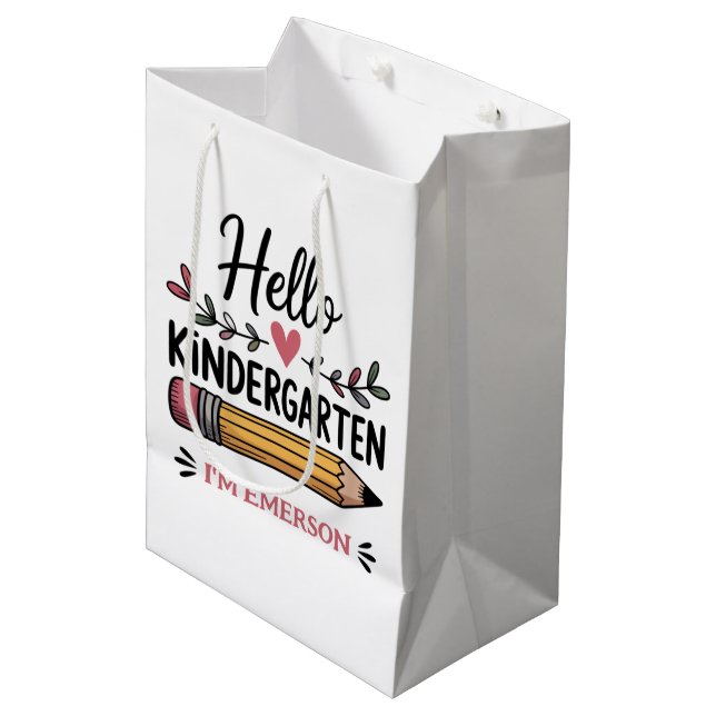Hello Kindergarten Personalised Back To School Medium Gift Bag (Front Angled)