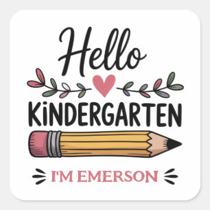 Hello Kindergarten Personalised Back To School Square Sticker